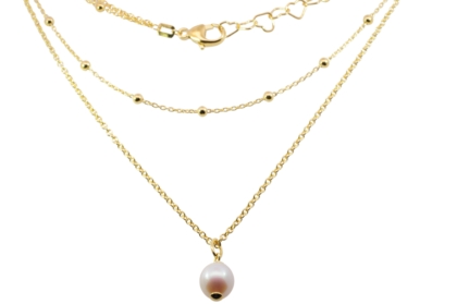 Collier GAS-Gelbvergoldet mit Süßwasserperle-Zuchtperle 42cm + 3